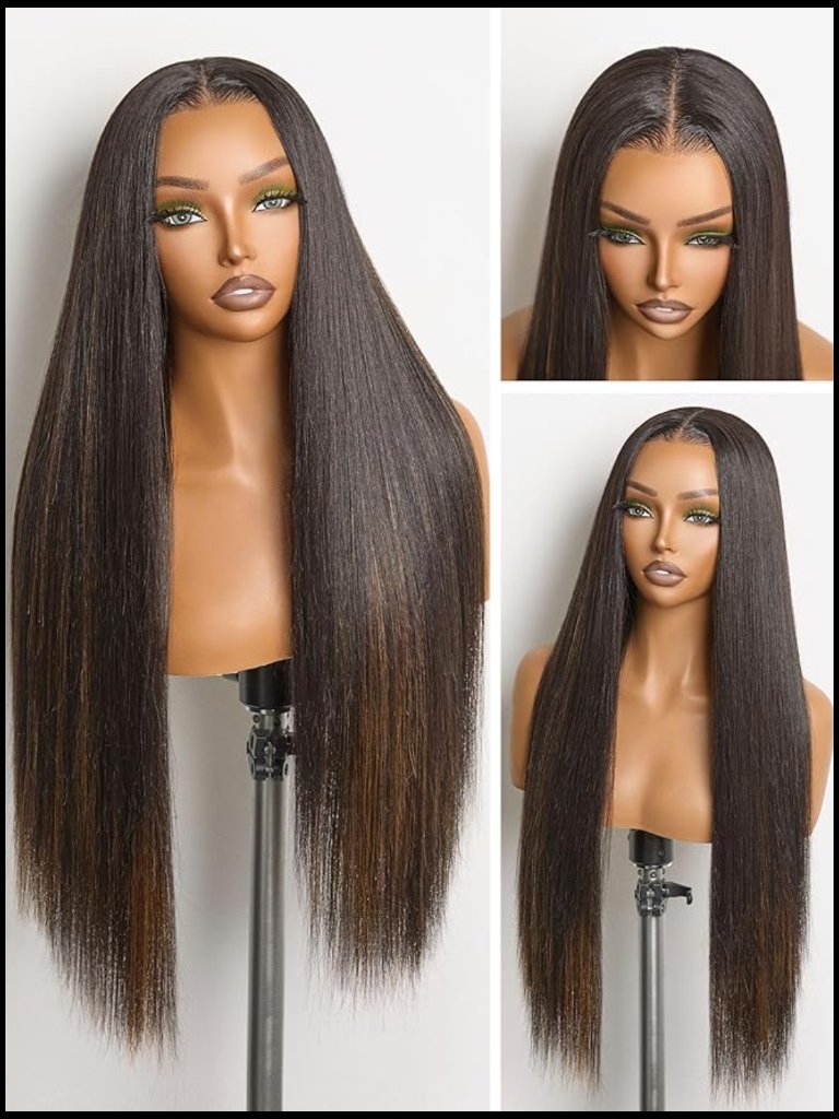 Silky Straight Lace Wig Blend Human Hair 28 Inch Glueless Beginner Friendly Hd